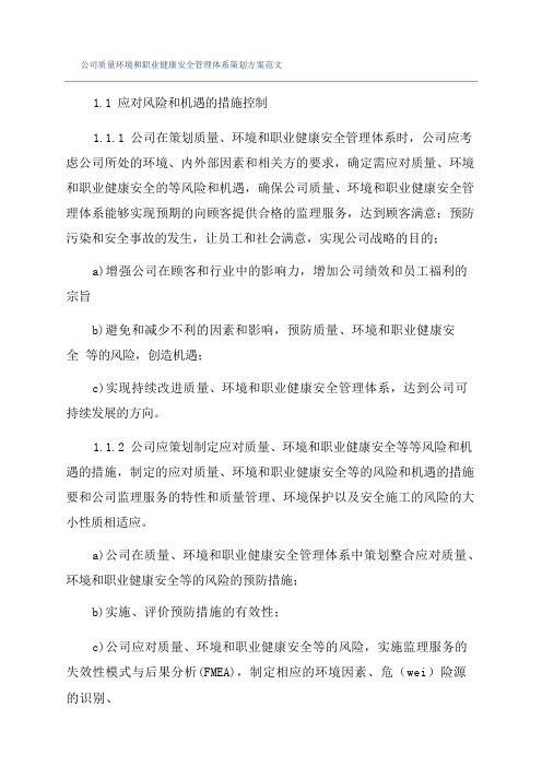 公司质量环境和职业健康安全管理体系策划方案范文