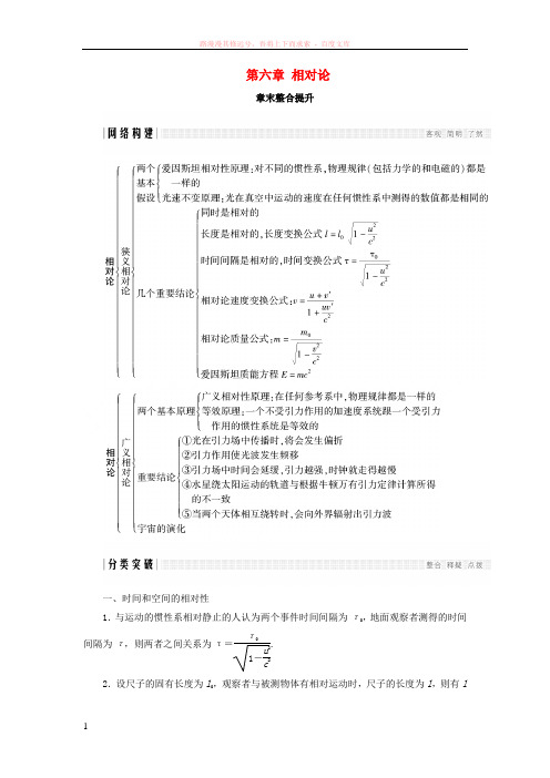 20172018学年高中物理第六章相对论章末整合提升学案教科版选修34