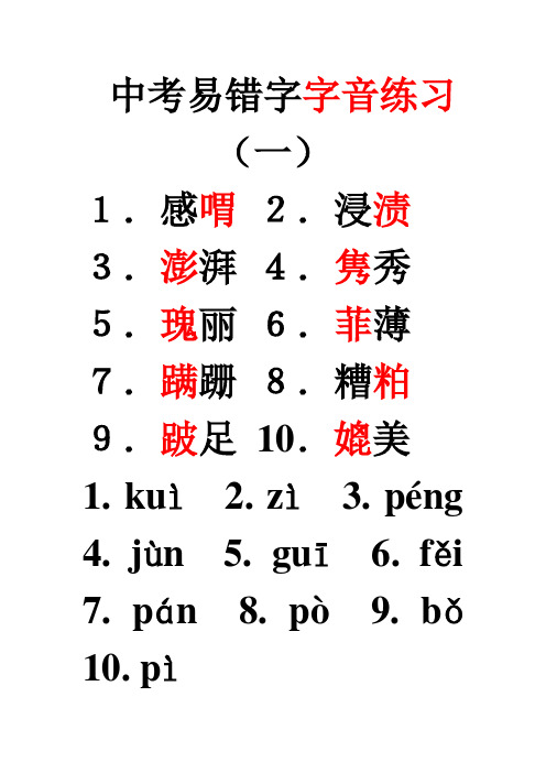 中考易错字字音练习