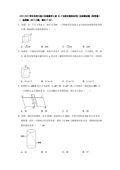 2022-2023学年北师大版八年级数学上册《1-3勾股定理的应用》达标测试题(附答案)