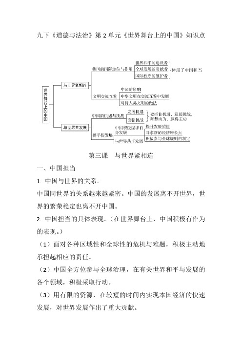 九下《道德与法治》第2单元《世界舞台上的中国》知识点