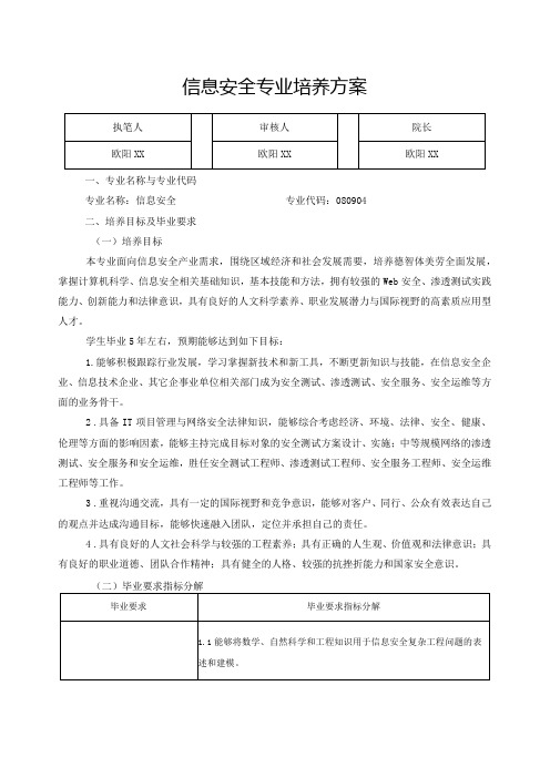 信息安全专业培养方案