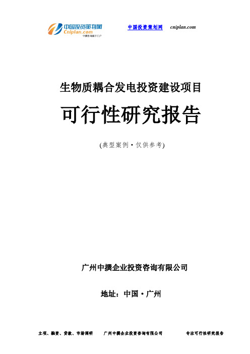 生物质耦合发电投资建设项目可行性研究报告-广州中撰咨询