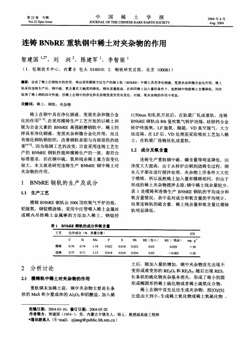 连铸BNbRE重轨钢中稀土对夹杂物的作用