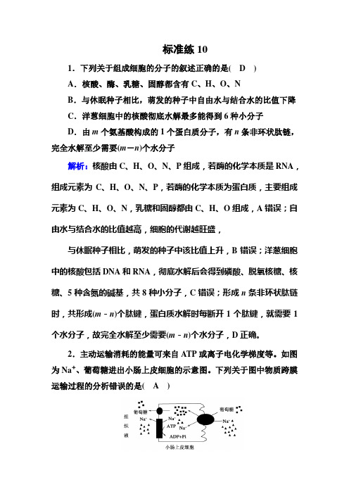 2019年高考红对勾高中生物二轮复习资料选择题标准练10