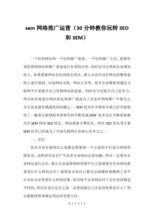 sem网络推广运营(30分钟教你玩转SEO和SEM)