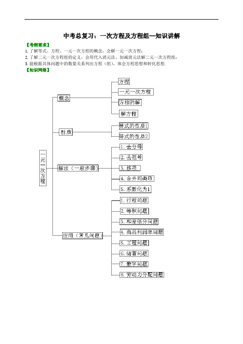 中考总复习：一次方程及方程组--知识讲解