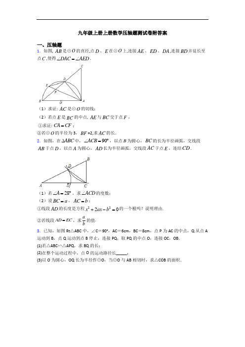 九年级上册上册数学压轴题测试卷附答案