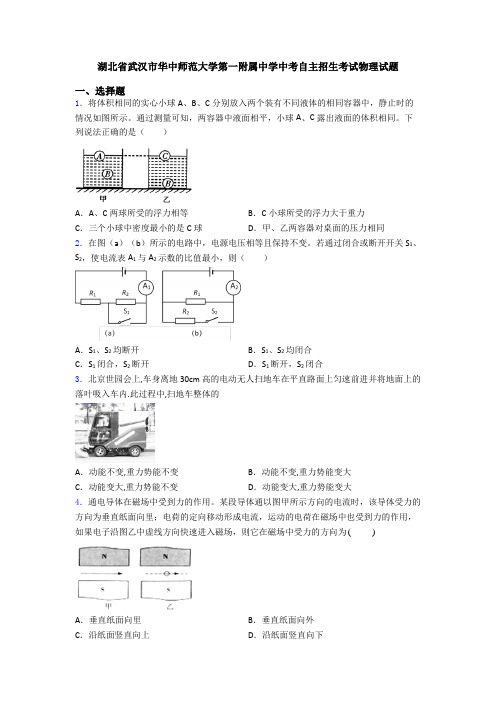 湖北省武汉市华中师范大学第一附属中学中考自主招生考试物理试题