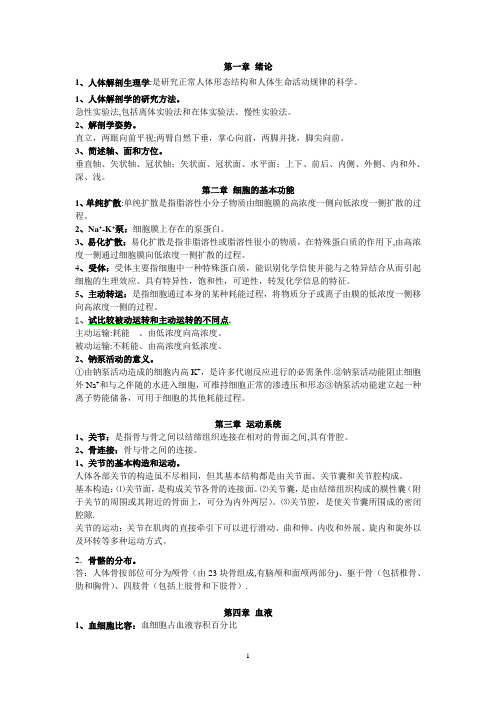 人体解剖学复习要点