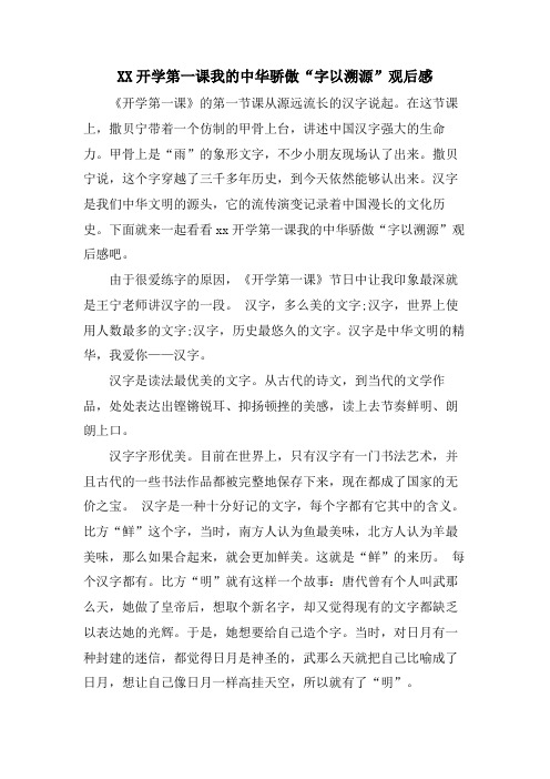 XX开学第一课我的中华骄傲“字以溯源”观后感