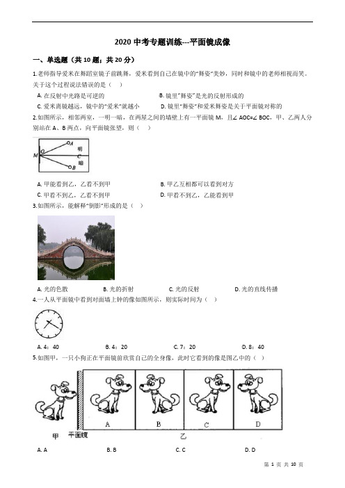 2020中考专题训练---平面镜成像附详细解析学生版