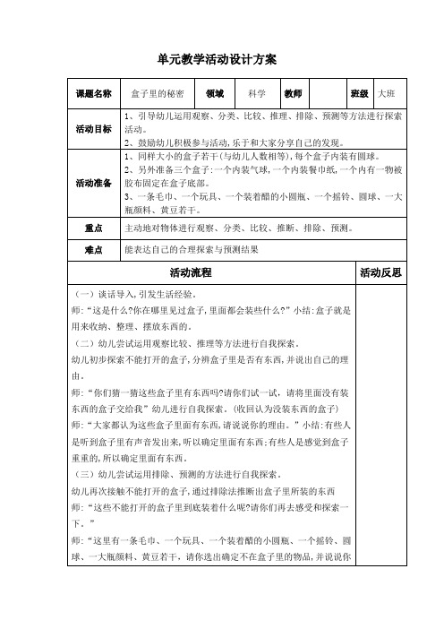 大班 科学《盒子里的秘密》教学设计-优秀教案