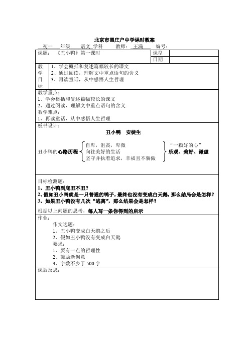 3、《丑小鸭》教案第一课时