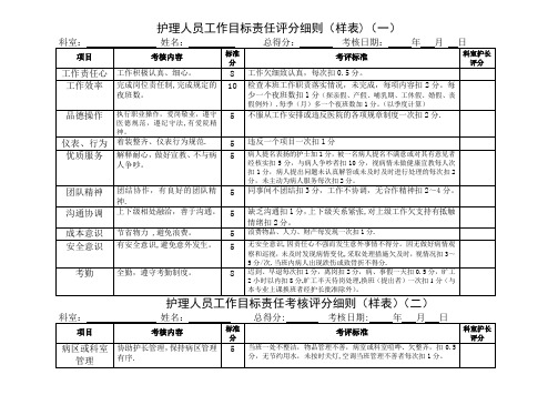 护理人员绩效考核评分表