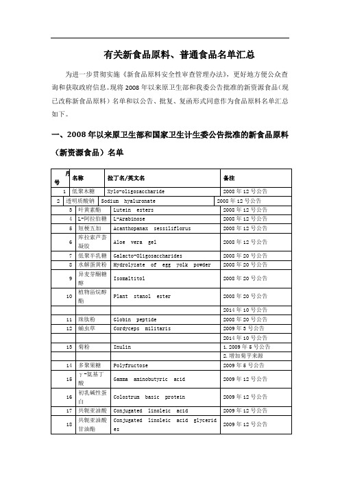 新食品原料、普通食品名单