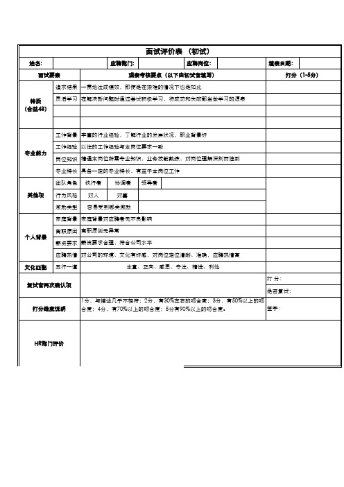 面试评价表(完整版)