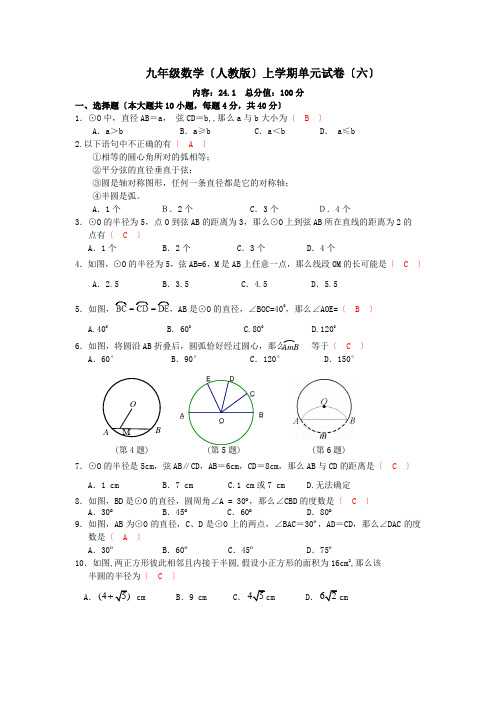 数学九上人教版单元试卷6(圆)