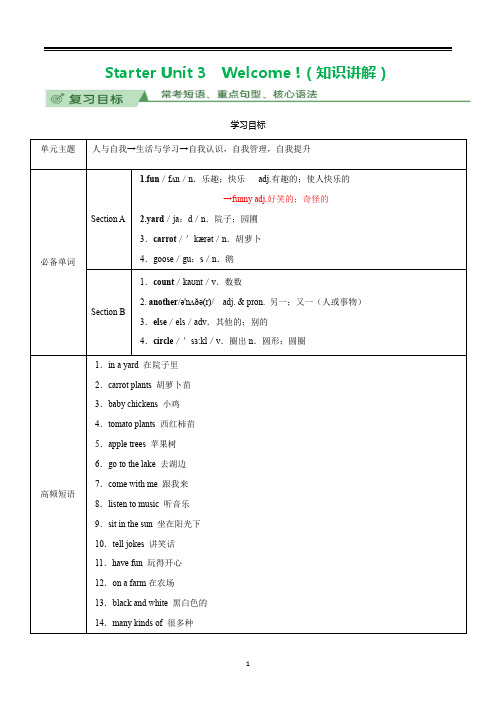 人教版初中英语新教材七年级上starterUnit3知识点归纳总结(复习必背)