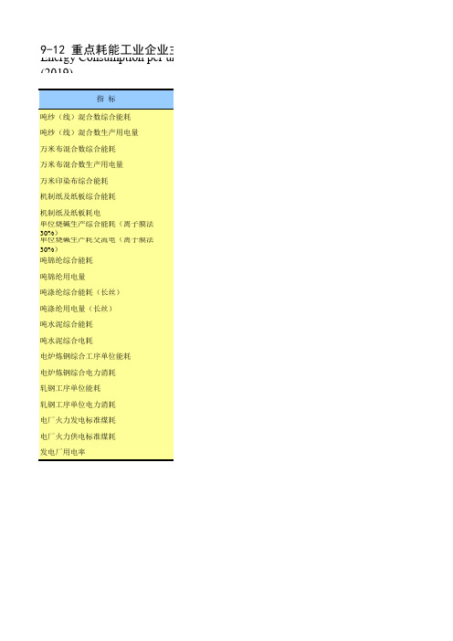 南通市统计年鉴2020社会经济发展指标:重点耗能工业企业主要工业产品单位产量能耗(2019年)