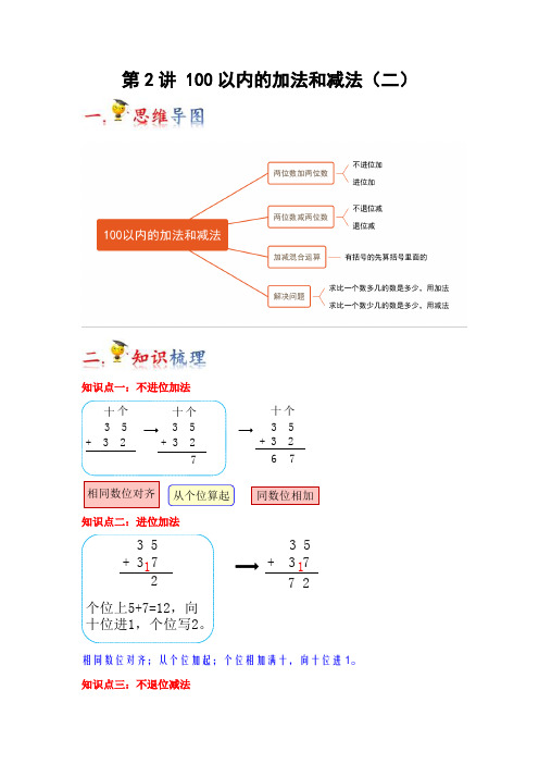 2023-2024年小学数学二年级上册热点难点梳理第2讲100以内的加法和减法(二)(人教版含详解)