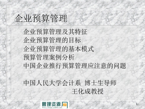 王化成-企业预算管理-讲课提纲