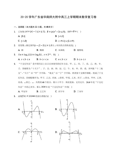 20-20学年广东省华南师大附中高三上学期期末数学复习卷 (有解析)
