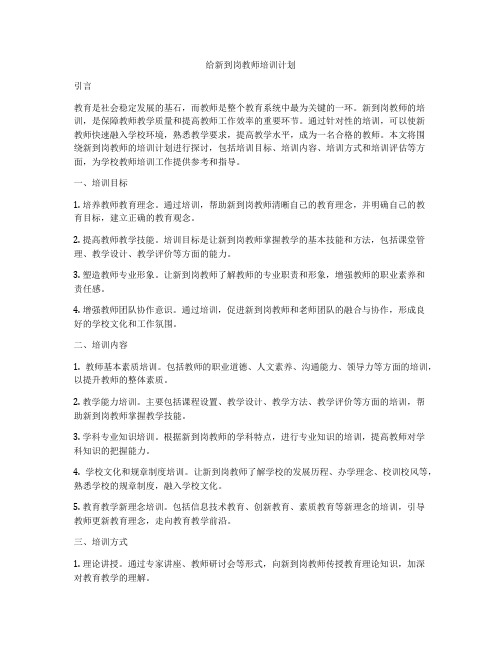 给新到岗教师培训计划