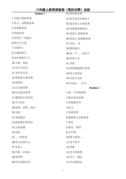 外研版_八年级_初二_初中二年级上册_Module_1-12英语短语英汉对照