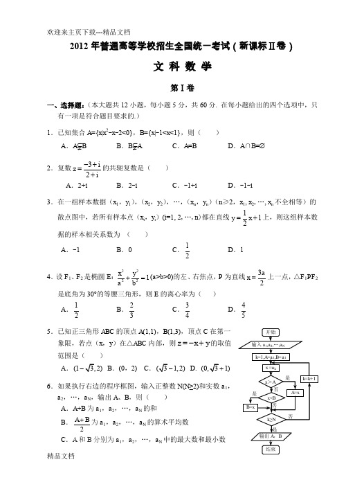 最新高考新课标Ⅱ文科数学试题及答案(精校版,解析版,word版)