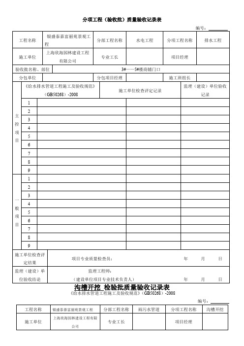 雨污水管道施工工序检验批验收记录表