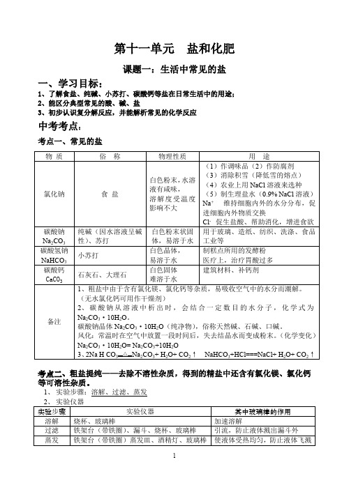 第十一单元盐和化肥知识点总结(最新整理)