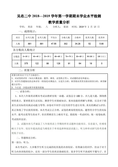 八年级英语教学质量分析(崔润)