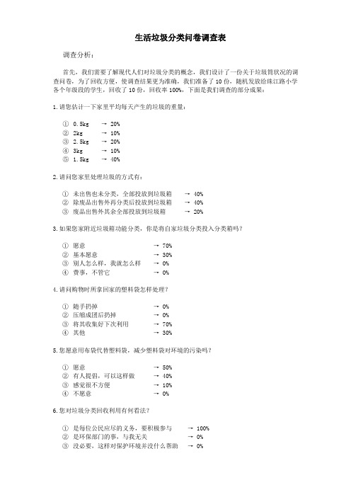 垃圾分类问卷调查表