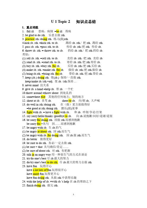 仁爱英语 八年级上册 U1 T2知识点总结