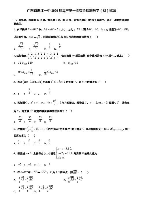 【附加15套高考模拟试卷】广东省湛江一中2020届高三第一次综合检测数学(理)试题含答案