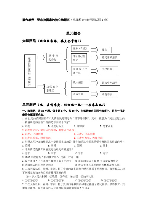 九年级历史亚非拉国家的独立和振兴测试题