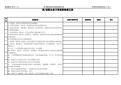 高低配电室日常巡视检查记录