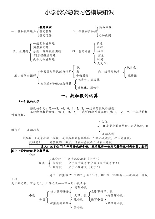 北师大版小学数学总复习知识点汇总