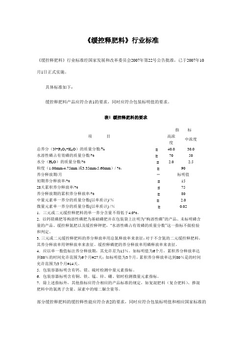 缓控释肥料行业标准