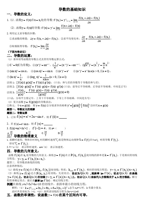 导数知识点各种题型归纳方法总结