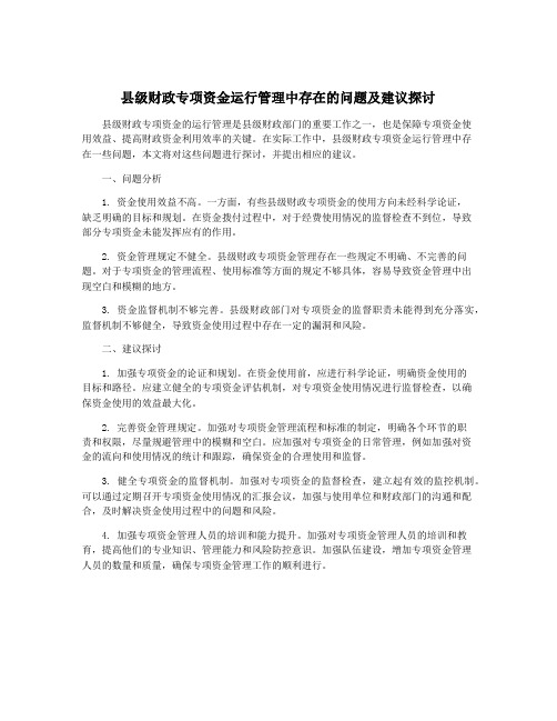 县级财政专项资金运行管理中存在的问题及建议探讨