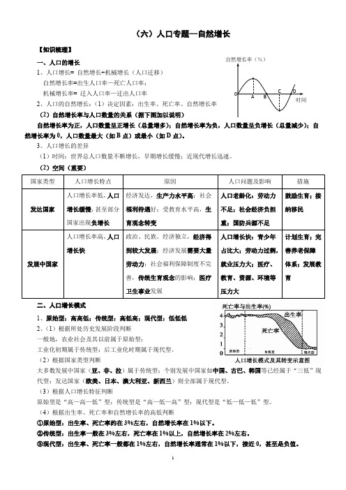 湘教版高考地理一轮复习艺考生专题 07人口自然增长专题