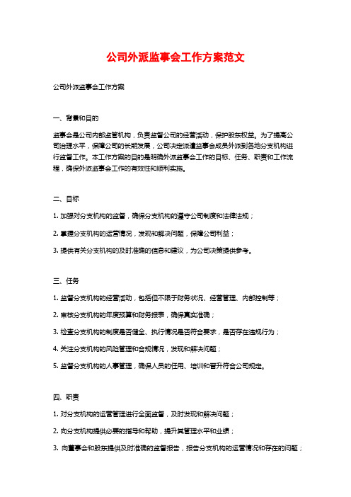 公司外派监事会工作方案范文