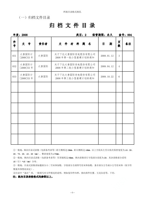 档案目录格式规范.