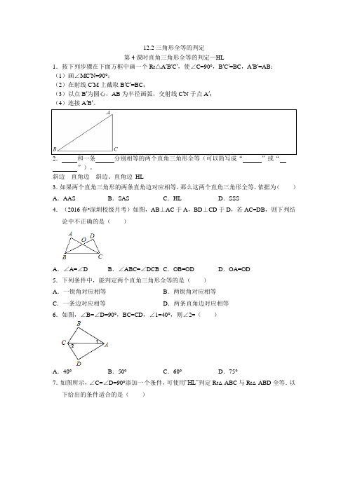 人教版数学八年级上册12.2三角形全等的判定 第4课时直角三角形全等的判定—HL