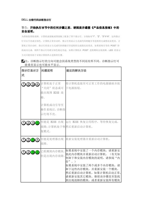 DELL出错代码诊断指示灯