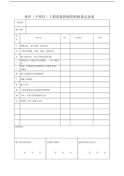 单位(子单位)工程质量控制资料核查记录表.doc