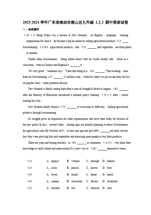 广东省深圳市南山区2023-2024学年九年级上学期期中英语试卷(含答案)