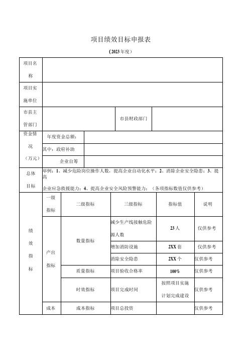 项目绩效目标申报表